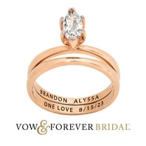 Vow & Forever Personalized Planet Bridal 14K Rose Gold over Sterling Silver Marquise White Topaz 2-Piece Engraved Wedding Ring Set ,Women's