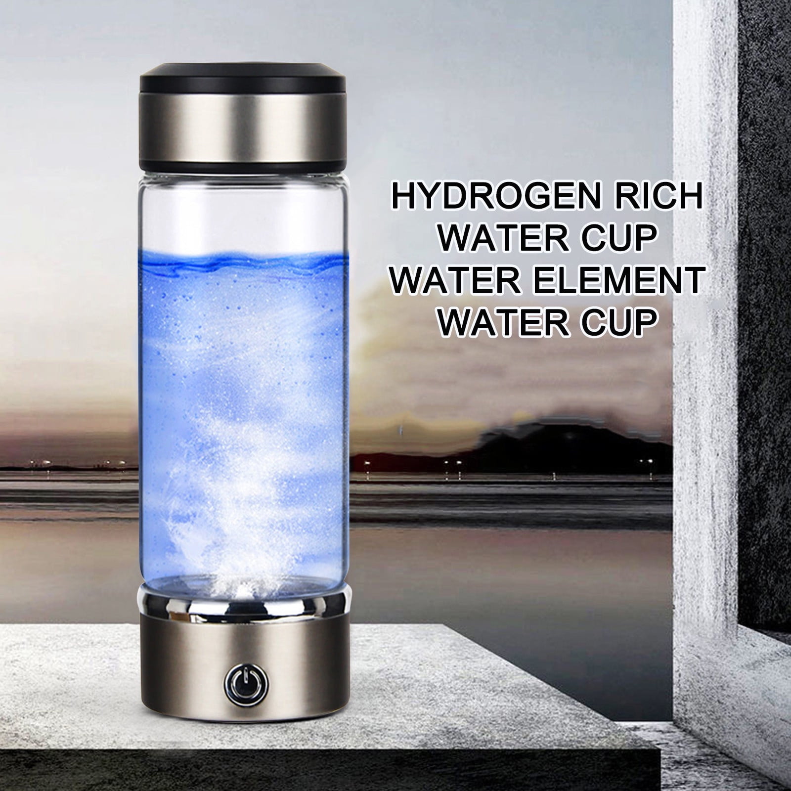 Fankiway Rich Hydrogen Cup, USB Rechargeable Hydrogen Water Bottle, Portable Glass Bottles Weak Alkaline Cup Anti-Oxidation and Anti-Aging Glass Health Cup, Micro Electrolysis Hydrogen Production Cup