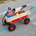 thumbnail image 4 of Outdoor Pull-Along Wagon, Beach Garden Wagon w/ Removable Wooden Railing & Wide Grip Handle, Heavy Duty Kids Wagon, All-terrain Wagon w/ Large Air Tires, Grocery Wagon for Patio Garden Beach, T1941, 4 of 9