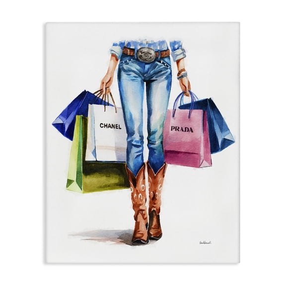 Stupell Industries Country Girl Shopping Bags People Painting Wrapped Canvas Art Print Wall Art, 16 x 20