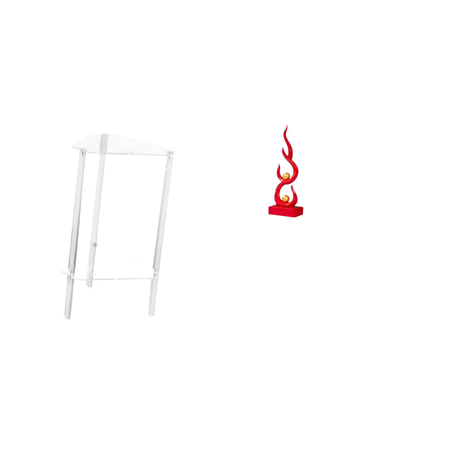 Siruishop Minimalist Clear Acrylic Nightstand with Abstract Fire Resin Sculpture Modern Bedside Cabinet End Table for Living Room Bedroom Home Office Decor