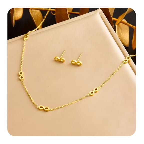 DESIGNICE Women Jewelry Set 18K Gold Plated Stainless Steel 8 Shape Earrings Necklace Sets