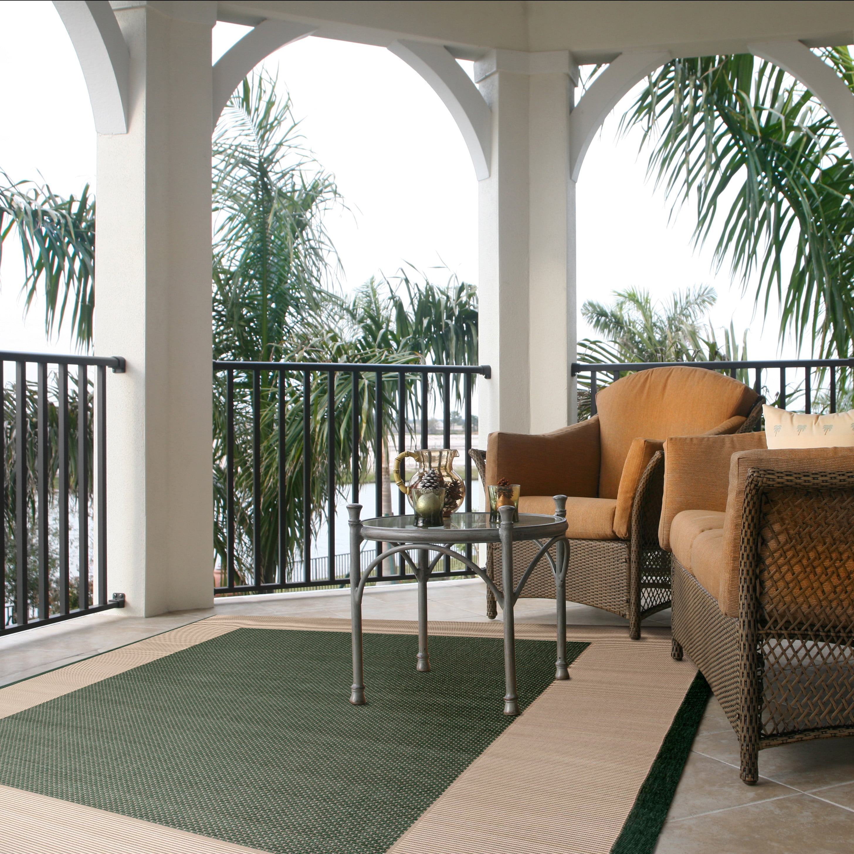 Safavieh Courtyard Justine Bordered Indoor/Outdoor Area Rug, Dark Green/Beige, 10' x 14'