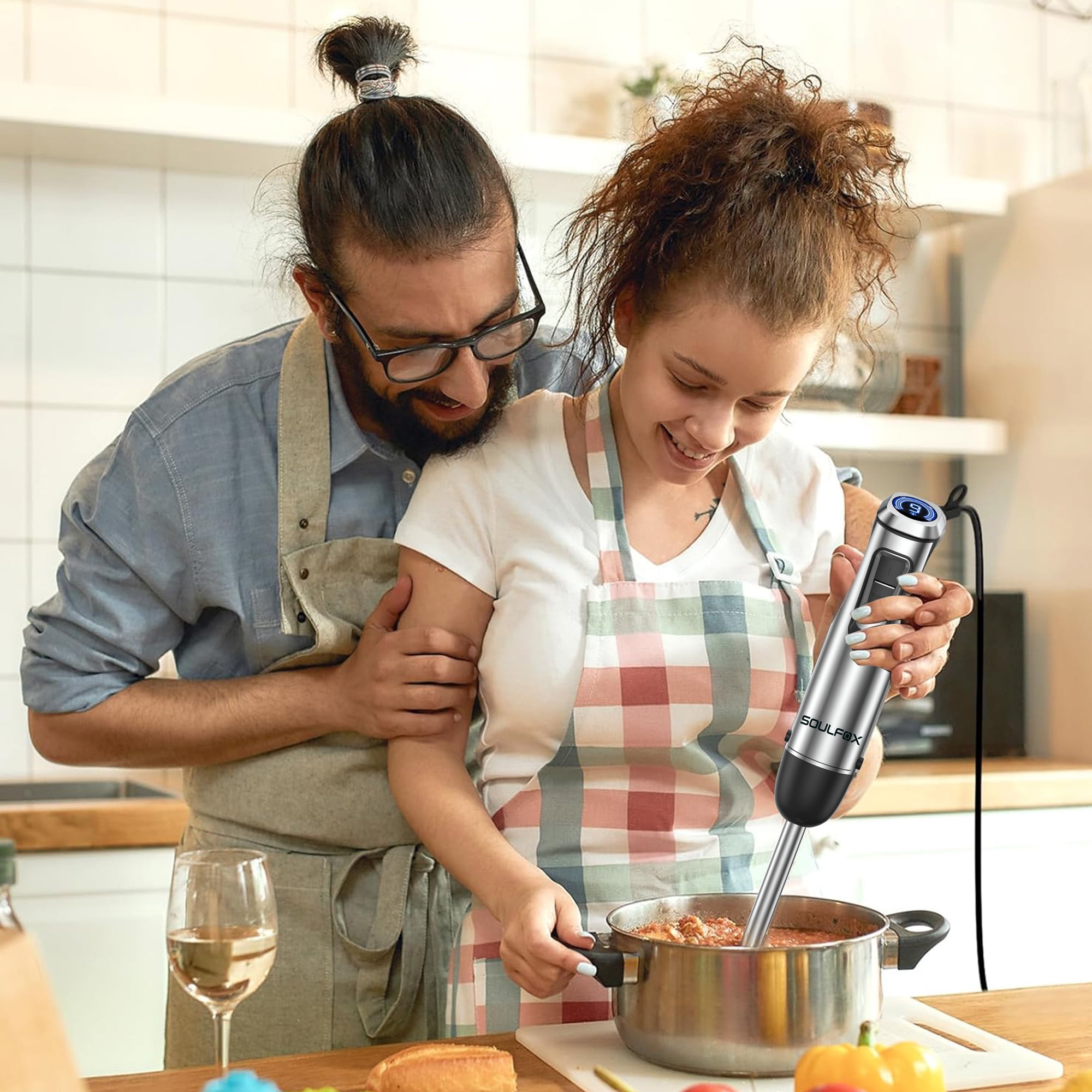 Soulfox Handheld Immersion Blender and Display 1500W, 5 in 1 Multifunctional Hand Mixer, Stainless Steel