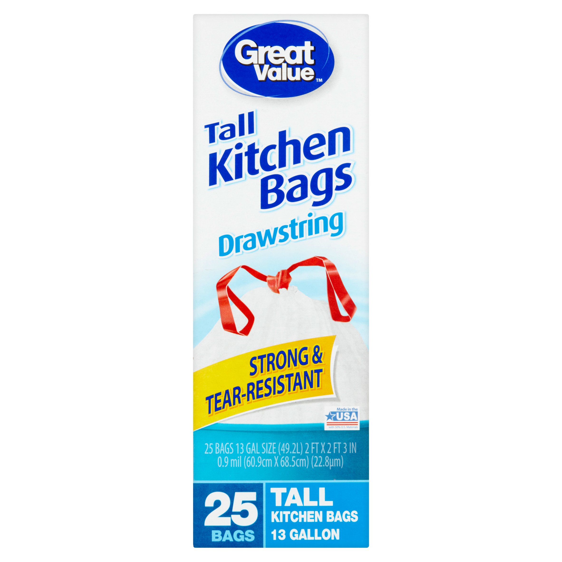 Great Value Tall Kitchen Drawstring Trash Bags, 13 Gallon, 25 Count - image 3 of 5