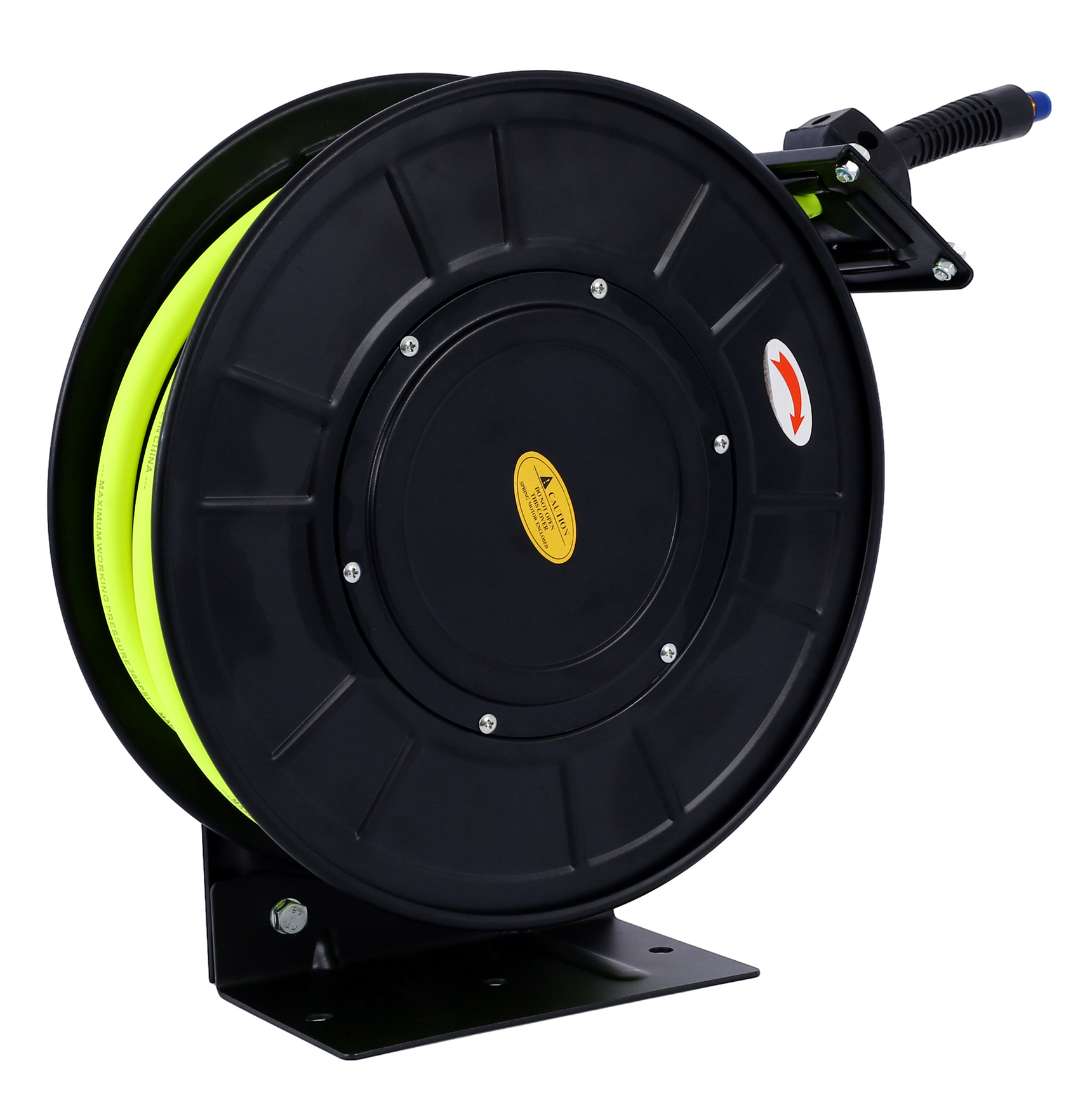 Air Hose Reel 50ft 3/8in, Heavy Duty Steel Auto Rewind, Industrial Rubber Hose 300 PSI