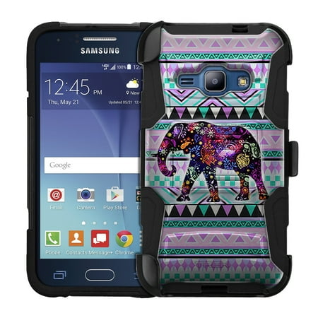 Hybrid Tea Collection - Samsung Galaxy Amp 2 Armor Hybrid Case Elephant on Aztec Andes Tribal Tea 2 Piece Case with Holster for Samsung Galaxy Amp 2
