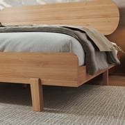 King Size Bamboo Platform Bed with Round Shape Headboard and Little Footboard, Solid Bamboo-made Bed Frame with Support Slats, Full/Queen/King Bed Frame for Bedroom, Guest Rooms, Dorms, Natural