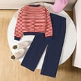 thumbnail image 4 of Zanarzt Outfits for Girls Fashion Stripe Long Sleeve Top Pants Casual Two Piece Set Red,7-8 Years, 4 of 4
