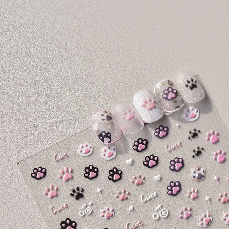 1pcs Cute Cat Claw 3D Jelly Relief Nail Stickers 3D Adhesive Stickers For Nails DIY Japanese Kawaii Slider Nail Art Decorations