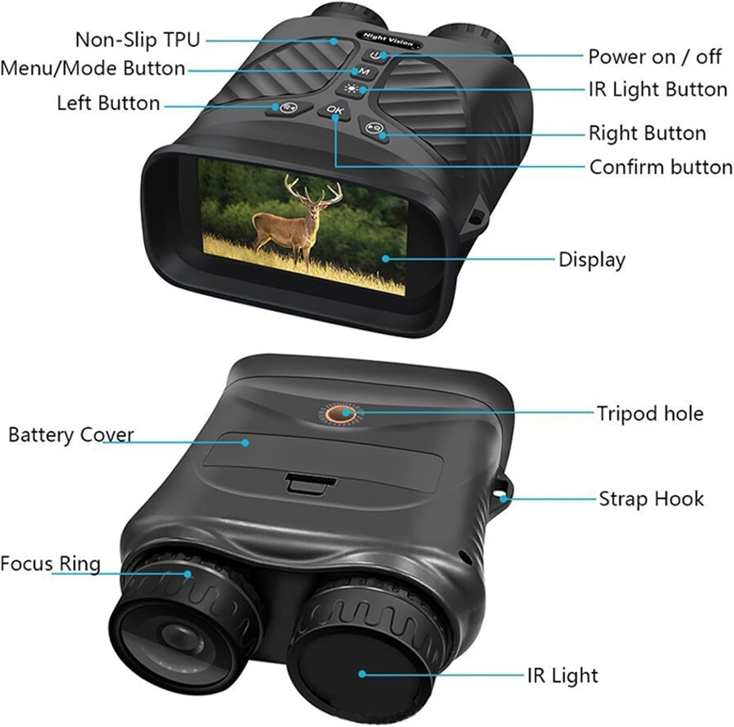 Night Vision Binoculars for Adults, Night Vision Binocular Device 2.5K HD Infrared Digital Camping Telescope 8X Zoom Outdoor Night Vision Goggles for Hunting & Camping (Green 1)