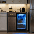 thumbnail image 6 of Coffee Bar with Mini Fridge Space, Mini Fridge Cabinet Fits 20" Fridge with Drawer Storage & Adjustable Shelves, Fluted Modern Design Wine Cabinet for Kitchen Dining Room, 39.4" L x 20.9" W x 38.6" H, 6 of 8