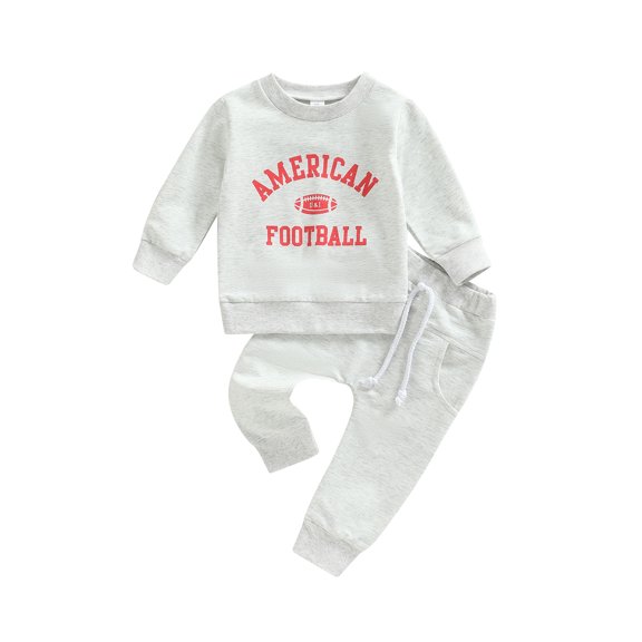 Bagilaanoe 2Pcs Toddler Baby Boy Long Pants Set Letter Football Print Long Sleeve Sweatshirt Pullover Tops  Trousers 6M 12M 18M 24M 3T 4T Kids Casual Sweatsuit