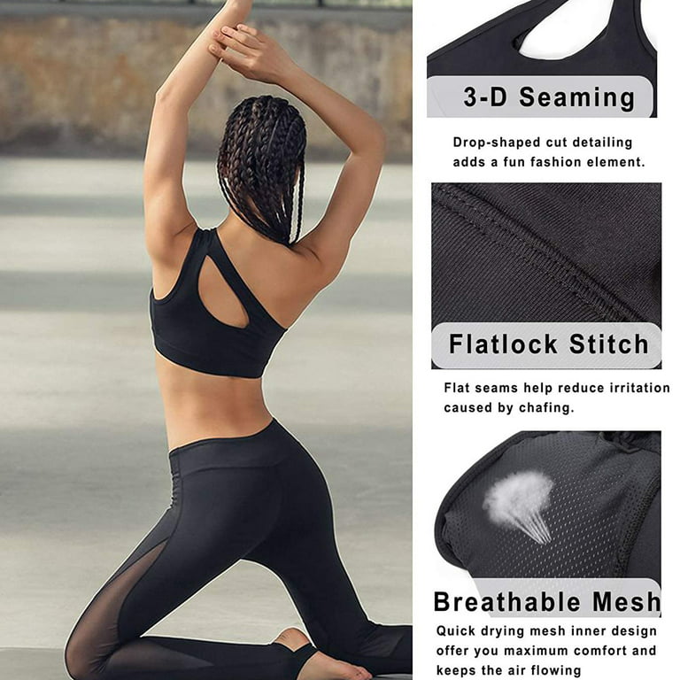 Elbourn 3PC One Shoulder Sports Bra Removable Padded Yoga Top Post-Surgery  Wirefree Sexy Medium Support(M)