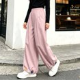 thumbnail image 5 of Lmnyox Wide Leg Pants for Girls Fashion Cute Baggy High Waist Trousers Lightweight Solid Color Workout Pants, 5 of 7