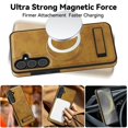 thumbnail image 3 of For Samsung Galaxy S25 Magnetic Case Leather Kickstand Phone Cover Compatible with MagSafe - Grey, 3 of 5