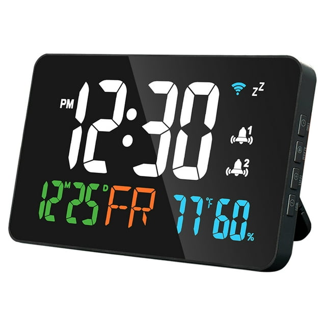 Tuya Horloge de Bureau WiFi Calendrier Thermomètre Intelligent avec Affichage LED Numérique Support WiFi Auto-Calibration 4 Niveaux de Luminosité Réglable/vue à Distance App/alerte Haute Température