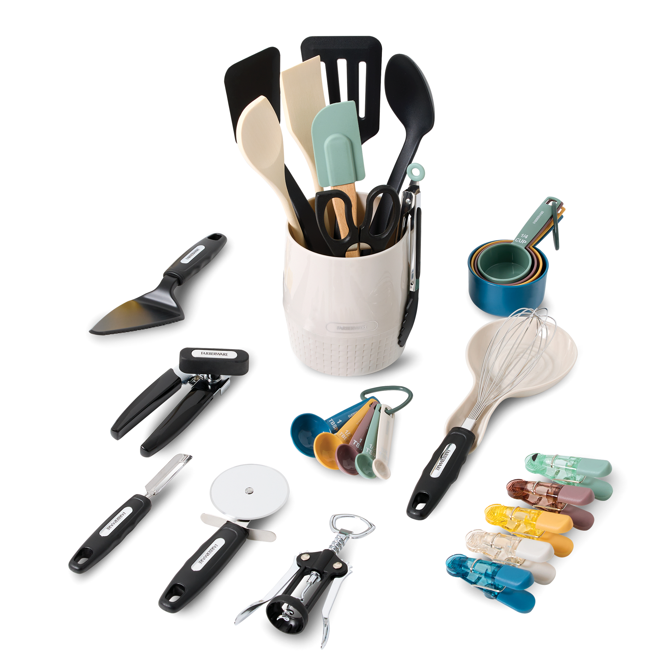 Farberware Professional Kitchen Utensil and Gadget Set with Crock Muti-Colored, 30-Piece