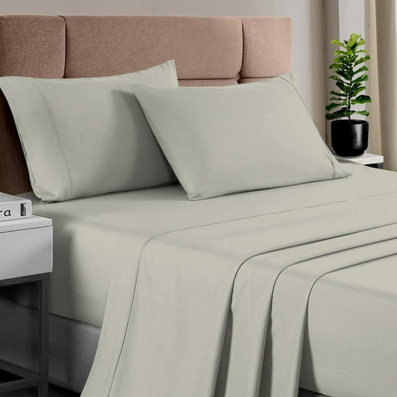 Pizuna 400 TC Short Queen Cotton Sheet Set – Ultra Soft Sateen Weave, Long Staple Cotton, Fits Mattress up to 15” Deep – Silver