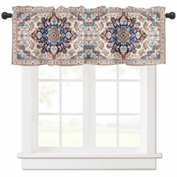 Rod Pocket Window Valances Mid Century Bohemia Retro Flower Short Kitchen Curtains Terracotta Aesthetic Window Treatment Drapes for Bedroom Bathroom Living Room 54x18In,1 Panel