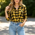 thumbnail image 4 of Lenpel Long Sleeve Shirts for Women Fall Plaid Collared Button down Shirts with Pockets Fashion Curved Hem Tops(Yellow,X-Large), 4 of 7