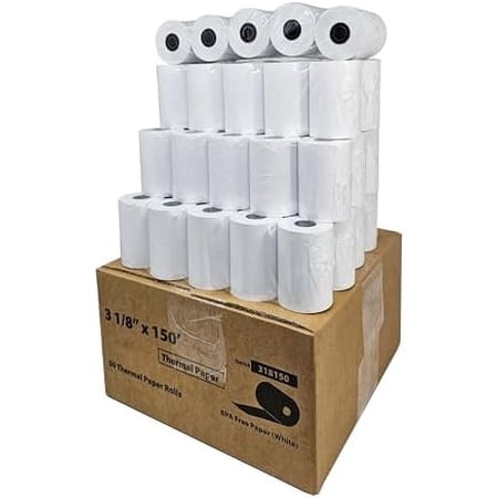 (50 Rolls) 3 1/8 x 150 Thermal Paper Receipt Rolls 48 GSM Paper Thickness fits all Clover POS Cash Register PrintersTSP600 TSP 700 TSP2000 CT S300 from$$Office