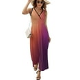 thumbnail image 2 of Abstract Purple Orange Gradient Womens Night Club Maxi Dress V Neck Sleeveless Bohemia Long Dresses, 2 of 9