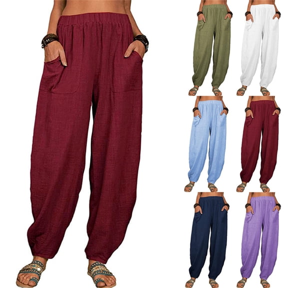 Womens Plus Size Pants Elastic Solid Pockets Waist Harlen Pant Loose Loungewear Casual Trousers for Women BU1 L