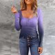 thumbnail image 4 of Gibobby Blusas Termicas Dama Camiseta ajustada para mujer, camiseta de manga larga con agujeros a rayas y cuello en U, camiseta abotonada, blusa informal Sexy（Morado， S), 4 of 5