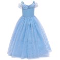 thumbnail image 3 of IBTOM CASTLE Girls Cinderella Princess Fancy Dress up Fairy Tale Halloween Carnival Cosplay Flower Ruffle Tulle Tutu Birthday Party Dress for Photo Shoot 3-4 Years Light Blue, 3 of 8