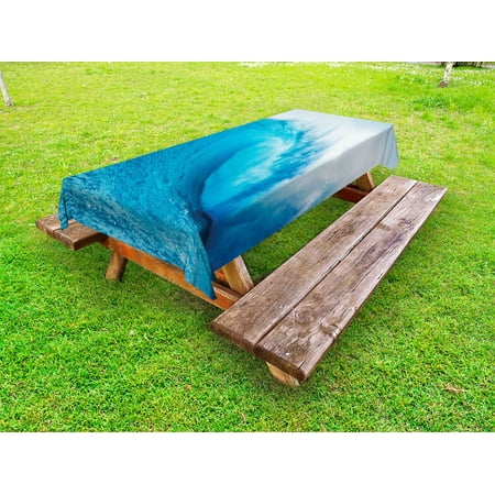 

Ocean Outdoor Tablecloth Wavy Ocean Adventurous Surfing Extreme Water Sports Summer Holiday Destination Print Decorative Washable Fabric Picnic Tablecloth 58 X 104 Inches Aqua White by Ambesonne