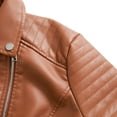 thumbnail image 5 of Previn Women's Faux Leather Jacket Motorcycle Long Sleeve Thick Fitted Outerwear Winter PU Coat Biker Moto Short Snow Fashion Umber Small, 5 of 5