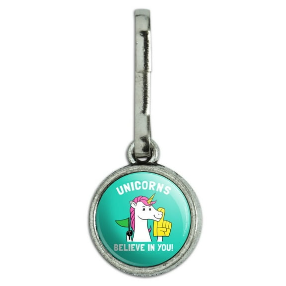 Unicorns Believe in You Funny Humor Antiqued Charm Clothes Purse Suitcase Backpack Zipper Pull Aid