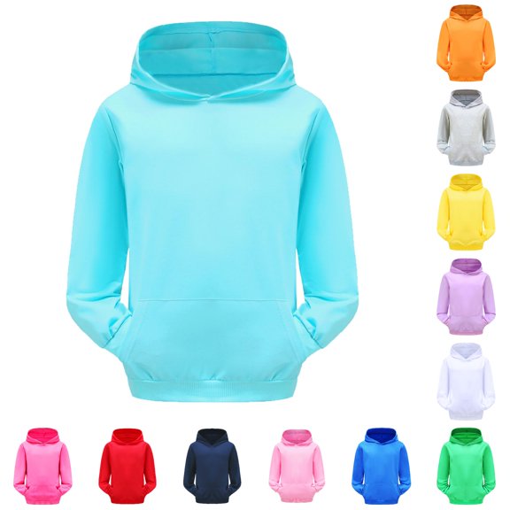 Oiyii Toddler Boy's Solid Hooded Sweatshirt Long Sleeve Blank Pullover Friendly Hoodie,Blue