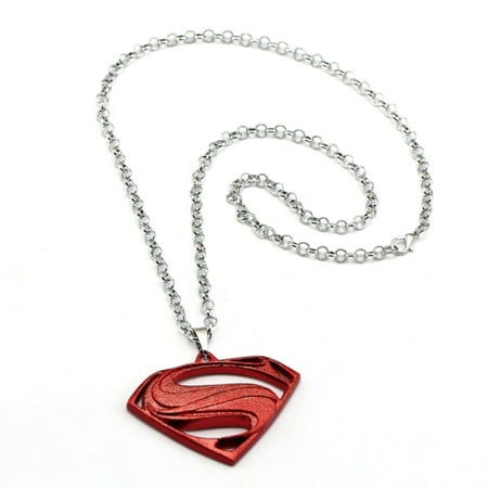 Brick Red Superman Style Anti-Tarnish Superhero Necklace Pendant with Bead or Link Chain Jewelry, J-28-A