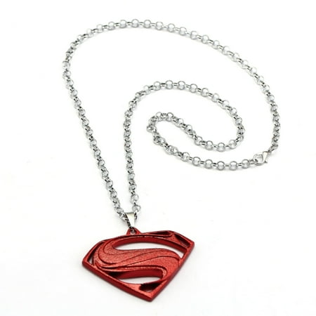 - Brick Red Superman Style Anti-Tarnish Superhero Necklace Pendant with Bead or Link Chain Jewelry, J-28-A