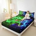 thumbnail image 2 of jejeloiu Gaming 3D Game Controller Gradient Green Blue Queen Sheet Set,Microfiber Teens Bedding,4 Pieces, 2 of 7