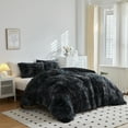 thumbnail image 2 of Wajade Plush Shaggy Comforter Set Fluffy Fuzzy Faux Fur Bedding Set - 3PC Microfiber Soft Warm Quilt Set(Black Tie Dye,Queen Size), 2 of 6