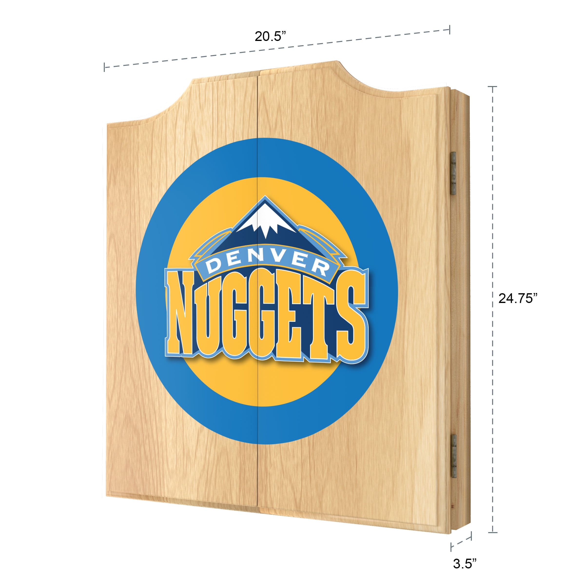 Denver Nuggets Logo Dart Board Cabinet Set with 6 Steel Tip Darts