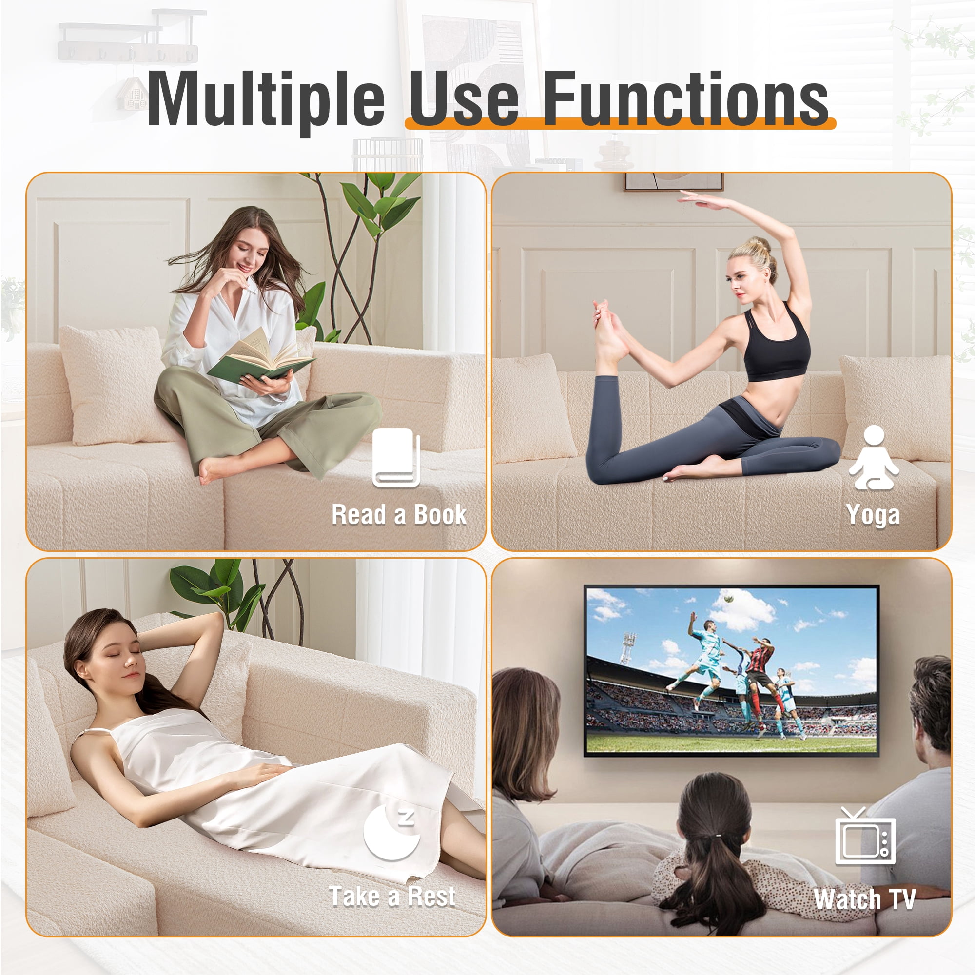 MOONMISS 105.5" Polyester Upholstered Modular Oversized L-Shaped Comfy Sectional Compressed Sofa-Beige