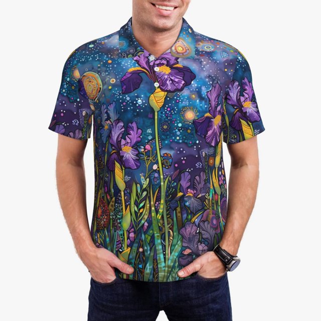 Fotbe Cosmic Purple Irises Camiseta Polo de Golf para Hombre con Estampado – Camisa Deportiva Transpirable con Cuello Abotonado-XX-Large