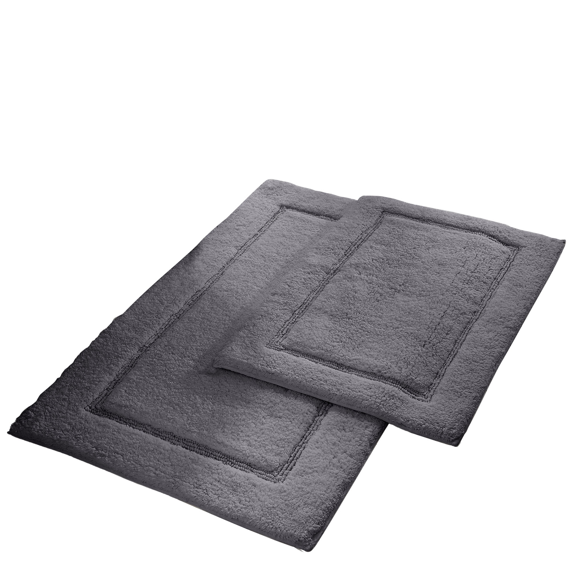 Modern Threads Non-Slip Bath Rug Set, Gray 100% Cotton, 17" x 24" & 21" x 34", (2 Pack)