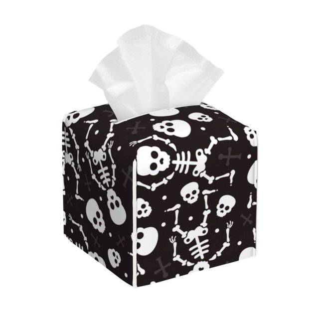 Fotbe Skeleton Porta Pañuelos Decorativo de Cuero, Caja Cuadrada Moderna para Pañuelos Faciales, Organizador y Dispensador 5x5x5''