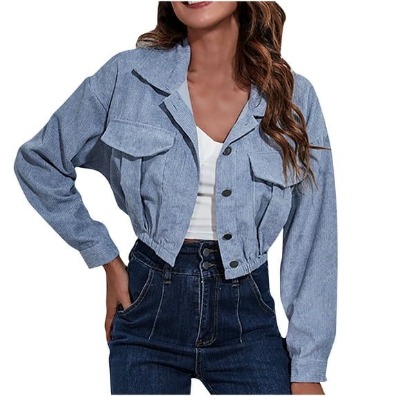 asdoklhq Womens Plus Size Coats Clearance Ladies Fashion Solid Color Corduroy Jacket Drop Shoulder Long Sleeve Short Coat