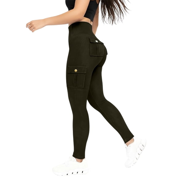Sexlip Women's Yoga Pants All Season high waist denim solid color stretchy athletic yoga suitable for all occasions Green XXL
