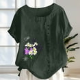 thumbnail image 4 of ClodeEU Women's Floral Print Short Sleeve T-Shirt, Casual Crew Neck Loose Fit Blouse Army Green,Women's Plus L, 4 of 5