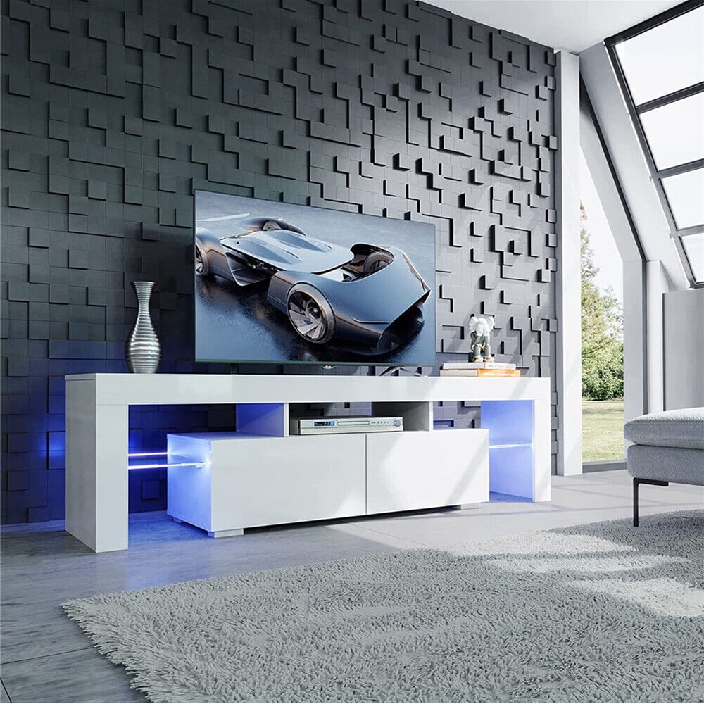 70 Inch LED TV Stand, High Gloss Entertainment Center with Strorage