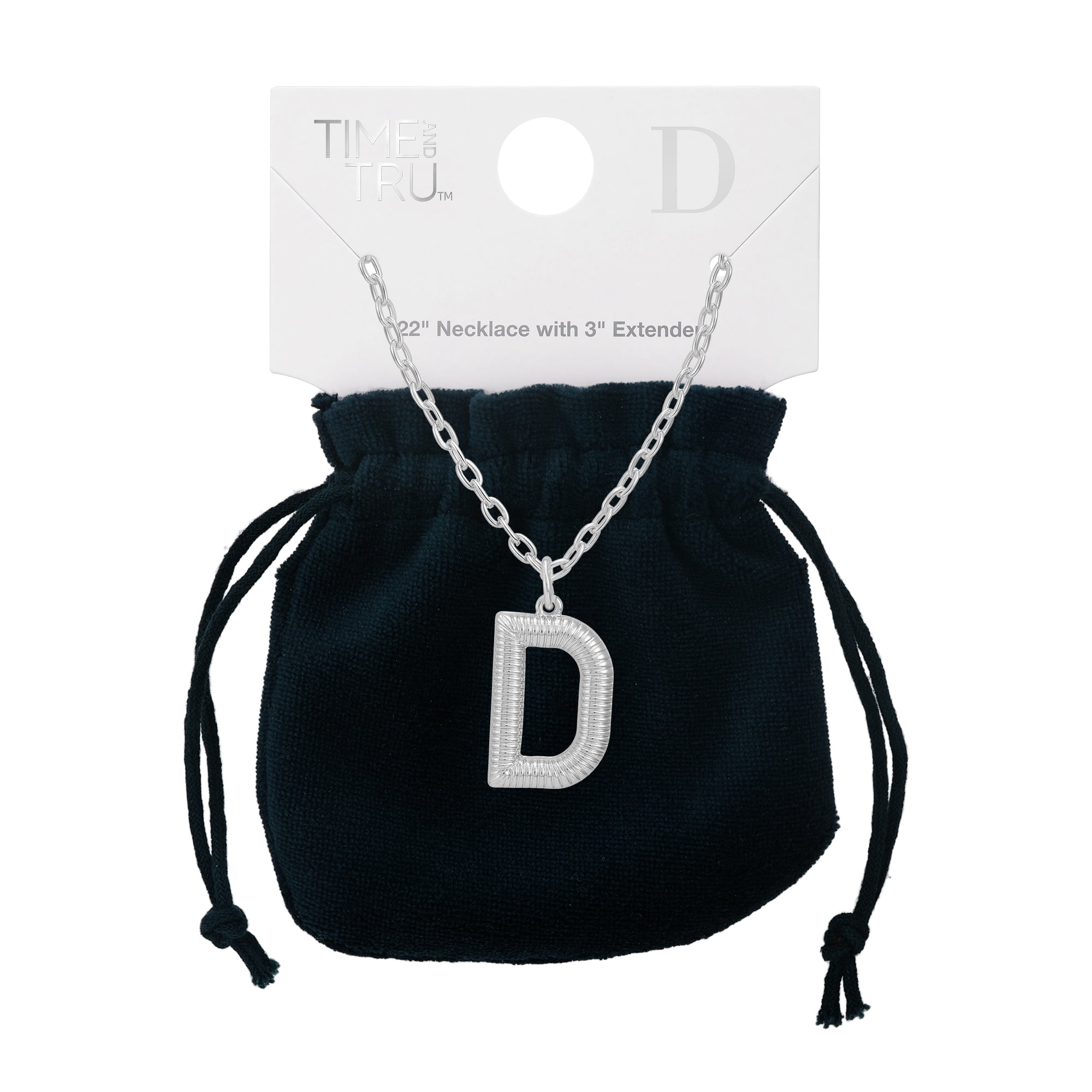 Time and Tru Women's Silvertone Initial D Necklace with Giftable Pouch