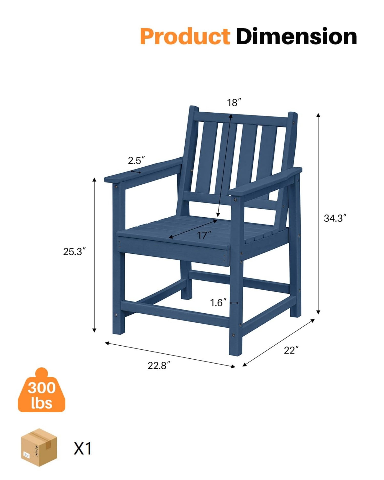 HDPE Outdoor Dining Chair with Armrests, All-Weather Patio Dining Chair, Heavy Duty HDPE Outdoor Armchair for Deck, Porch, Garden, Poolside, Backyard, Navy
