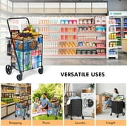 Naipo Folding Shopping Cart with Wheels and Double Basket Folding Utility Shopping Cart with Waterproof Removable Lining Portable Lightweight Trolley 180 LBS Capacity for Grocery Laundry
